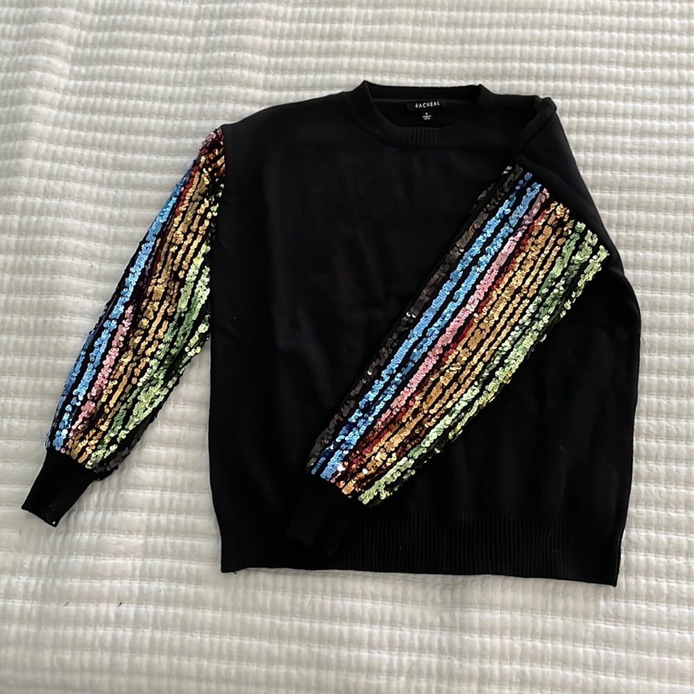 Rachael - black rainbow sequin arm sweater